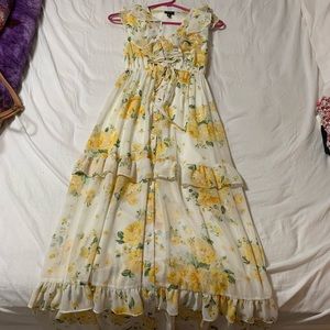 Long Floral Sleeveless Yellow Dress Size X-Small